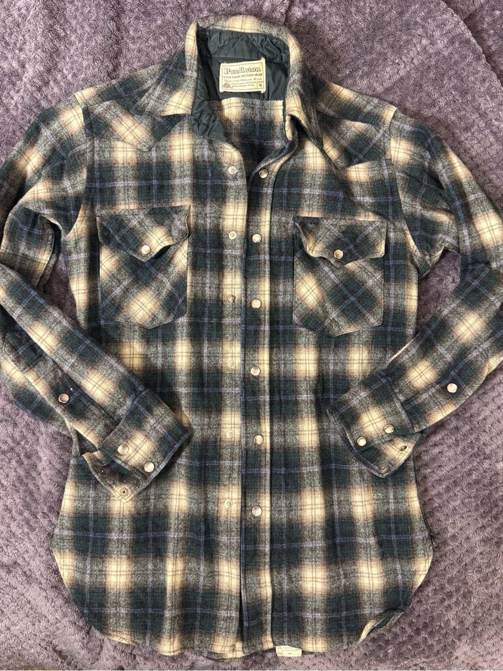 Pendleton Green and Cream Plaid Flannel Shirt